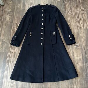 Ann Taylor LOFT  Vintage Navy Blue Wool Blend Military Maxi Peacoat